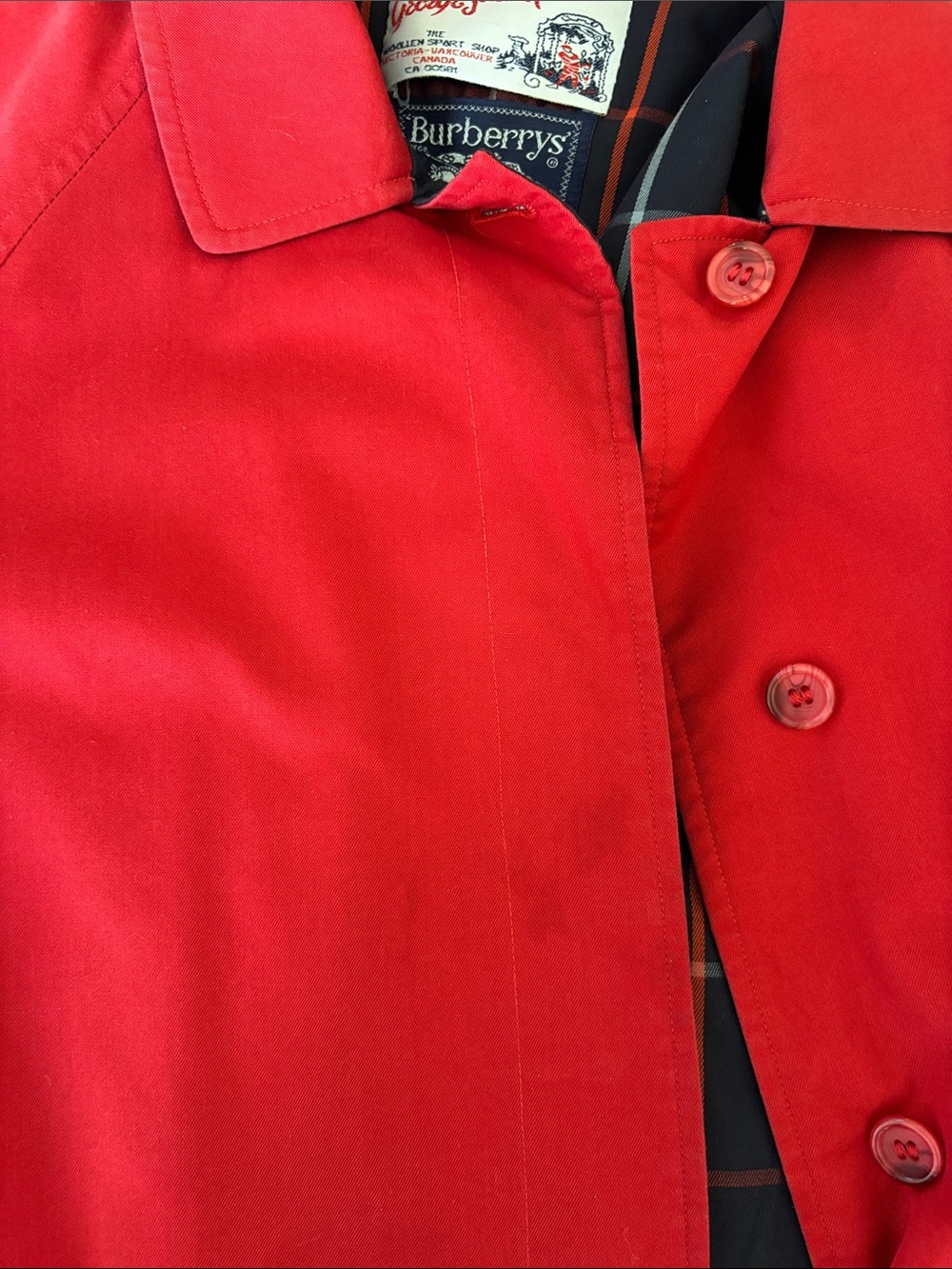 Vintage Burberrys Red Raincoat Made in England Plaid Lined Jacket - Picture 6 of 13